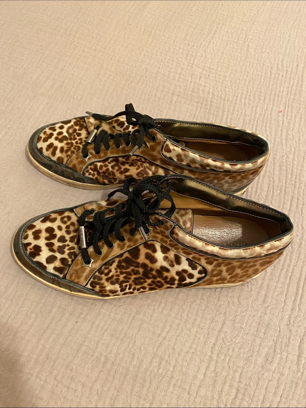 ImmJIMMY CHOO Leopard Print Leather Lace-Up Sneakers - Designer Style. Size 37.5